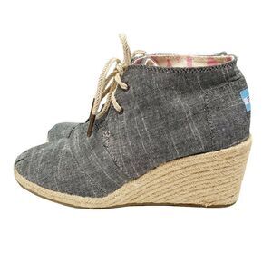 Toms Women's Black Chambray Desert Espadrille Wedge Lace Up Booties 7.5M